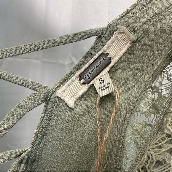 NWT Buckle lace-Up Green Lace Boho Top - Picture 3 of 4